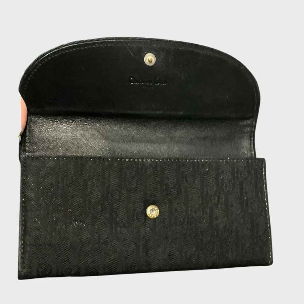 Christian Dior Oblique Canvas Continental Wallet Black Authentic